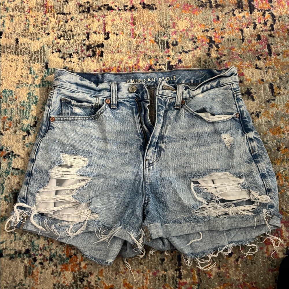 American Eagle Outfitters Distressed Denim Shorts - Light Blue